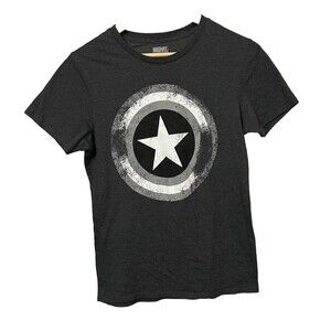 Marvel Captain America Mens Small Gray T-Shirt Shield Logo Civil War Comic Movie